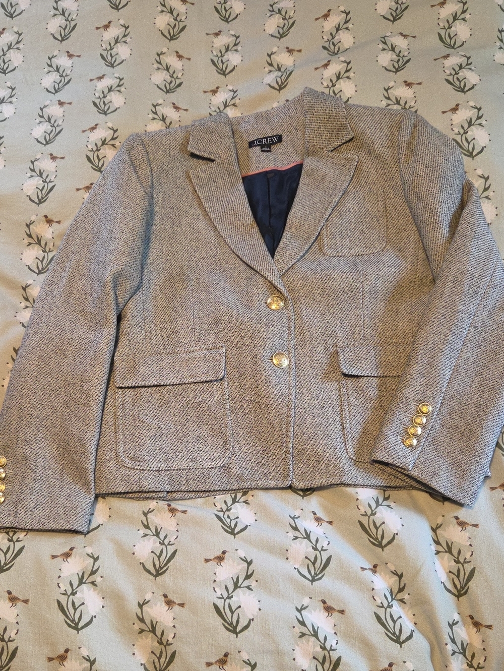 J. Crew Women's Gray Herringbone Shrunken-fit Wool Blazer